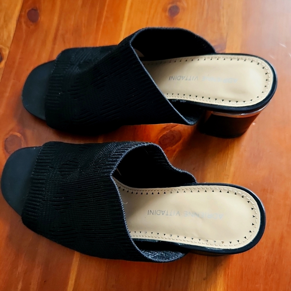Black stretch fabric mule
